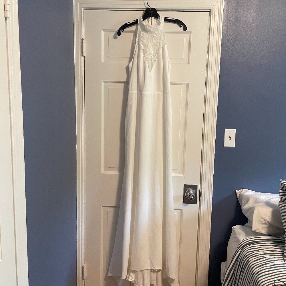 White Lace Halter Mermaid Maxi Dress